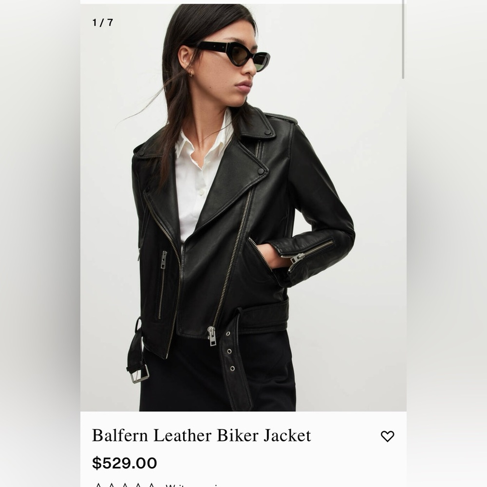 ALLSAINTS Women's US 2 Balfern Black Leather Biker Motorcycle Jacket